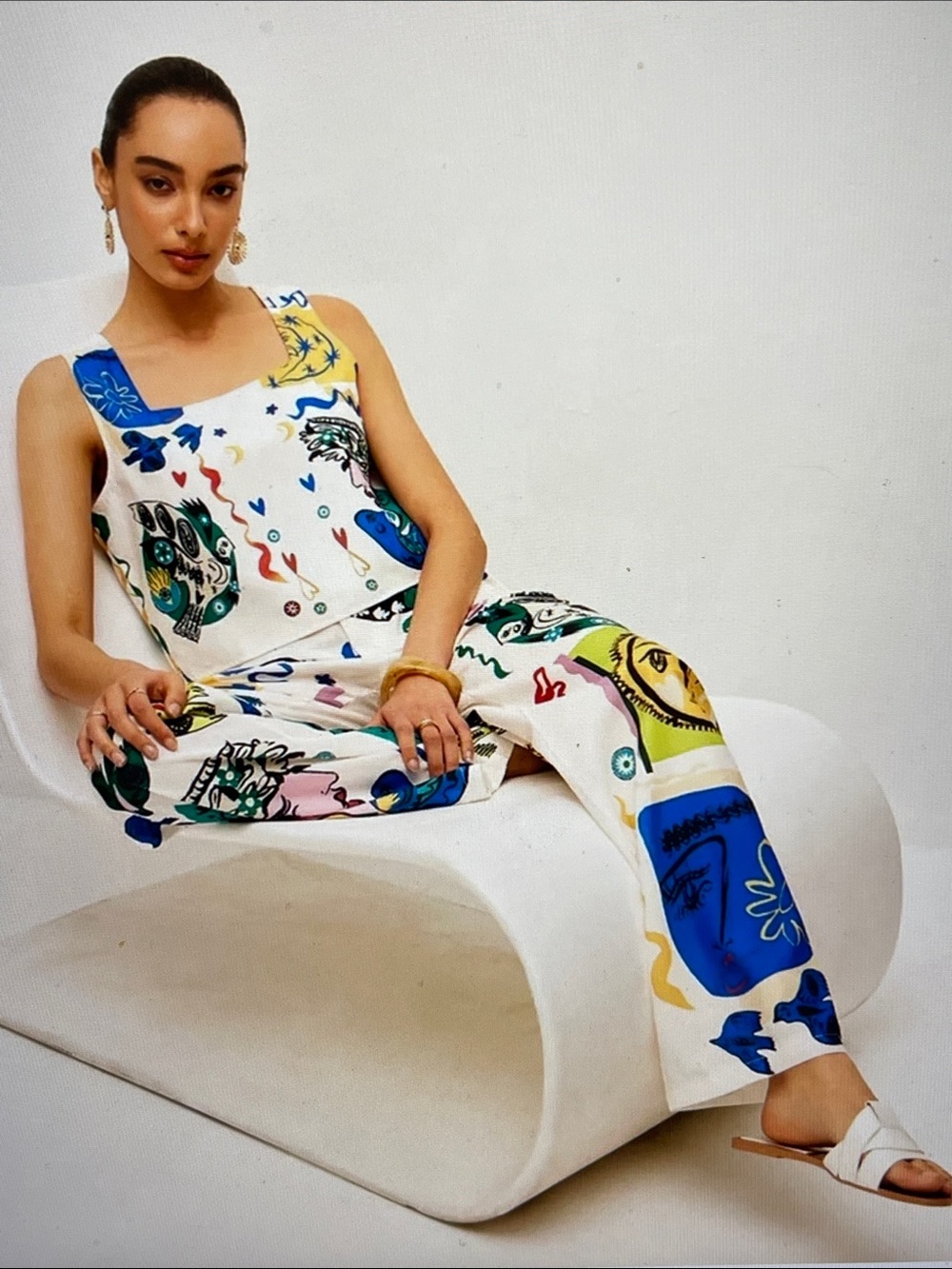 NWT Commense Two-Piece White Graphic Crop Top & Wide Leg Pants Set - Picture 15 of 16